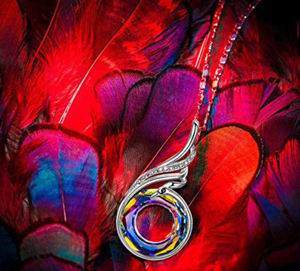 Women Colorful Crystal Peacock Gradient Ethnic Style Necklace - Afro Fashion Hive