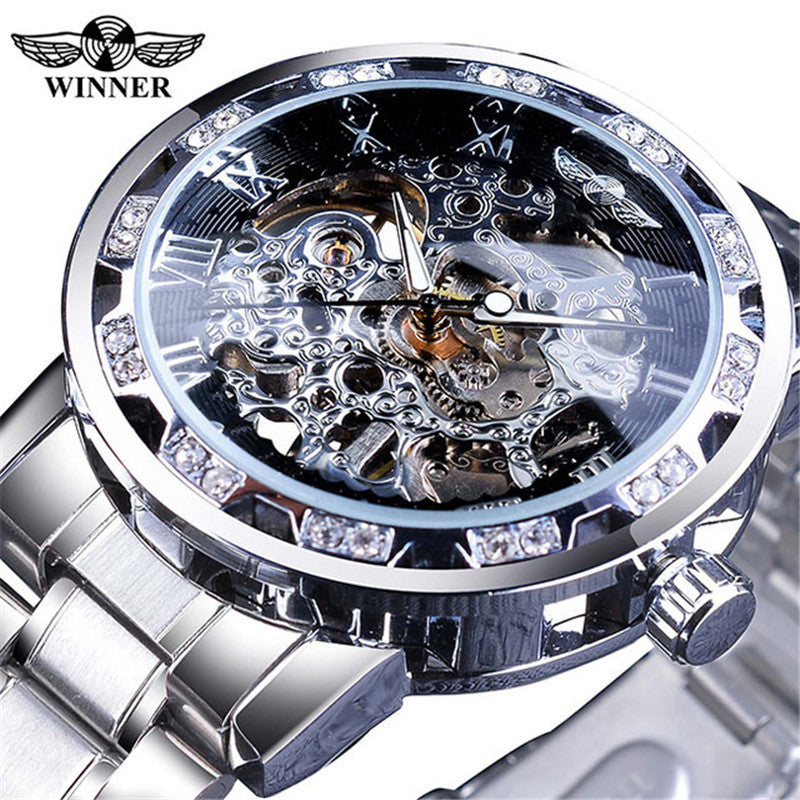 Men's Fashion Casual Popular Hollow Rhinestone Manual Mechanical Watch - Afro Fashion Hive