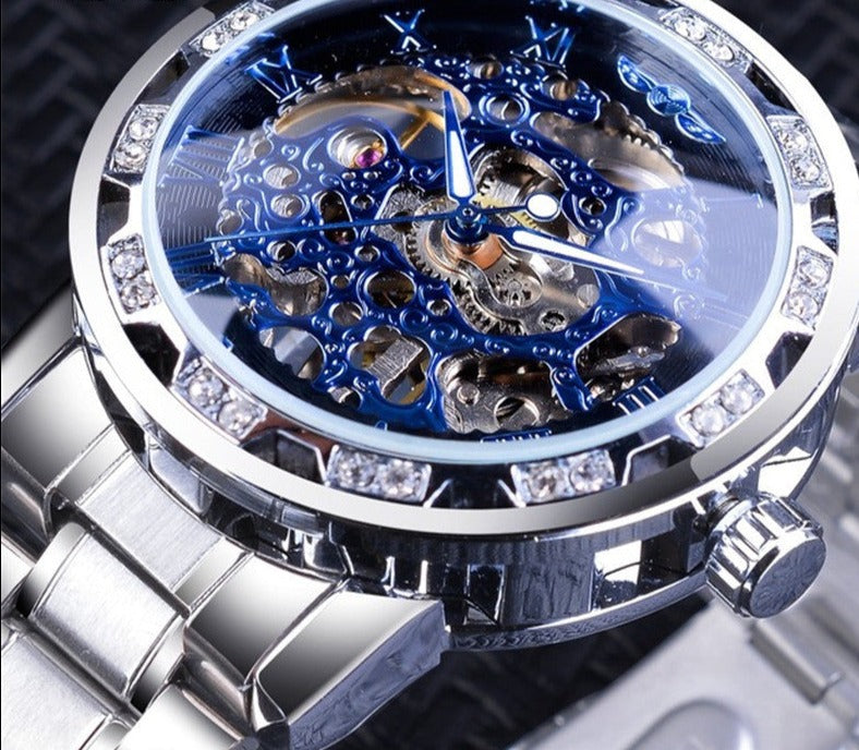 Men's Fashion Casual Popular Hollow Rhinestone Manual Mechanical Watch - Afro Fashion Hive