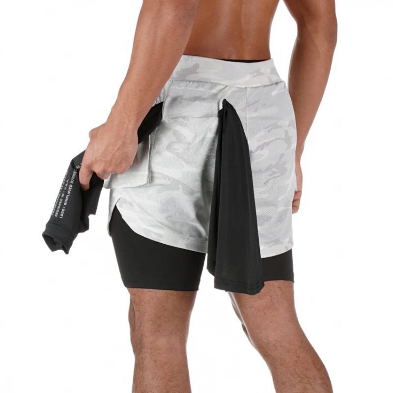 Men's Summer Sports Fitness Double-Layer Quick-Drying Breathable Five-Point Shorts - Afro Fashion Hive