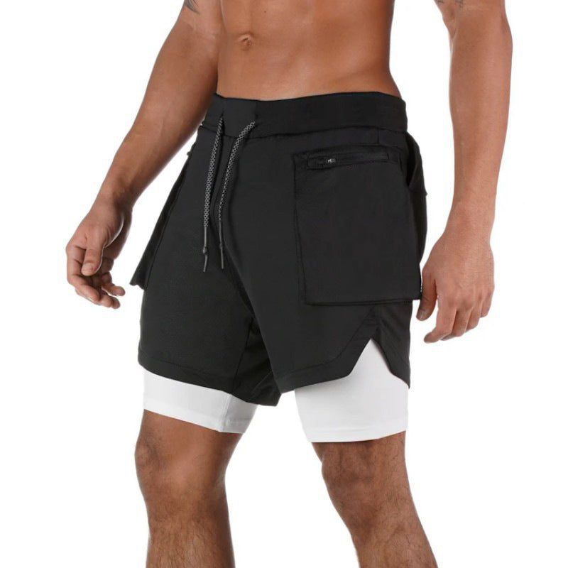 Men's Summer Sports Fitness Double-Layer Quick-Drying Breathable Five-Point Shorts - Afro Fashion Hive