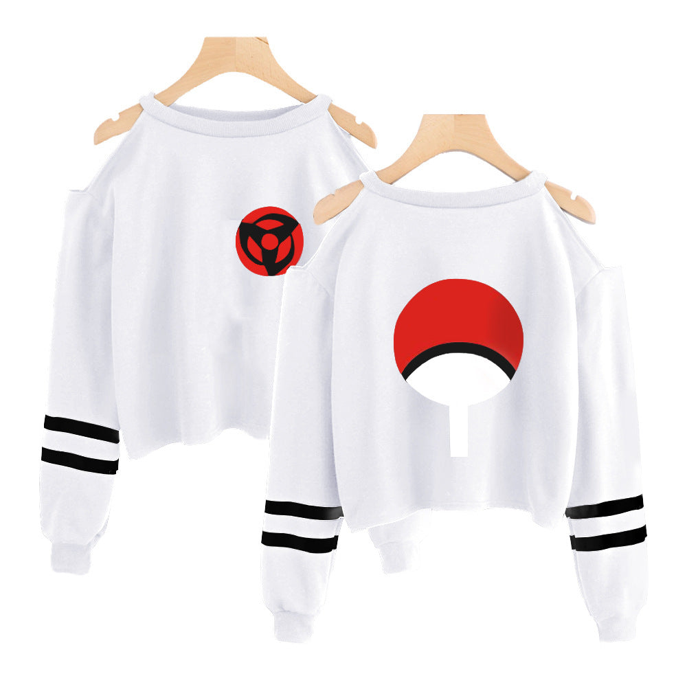 Women'S Naruto Peripheral Anime Strapless Long Sleeve Printed Round Neck Sweatshirt - Afro Fashion Hive