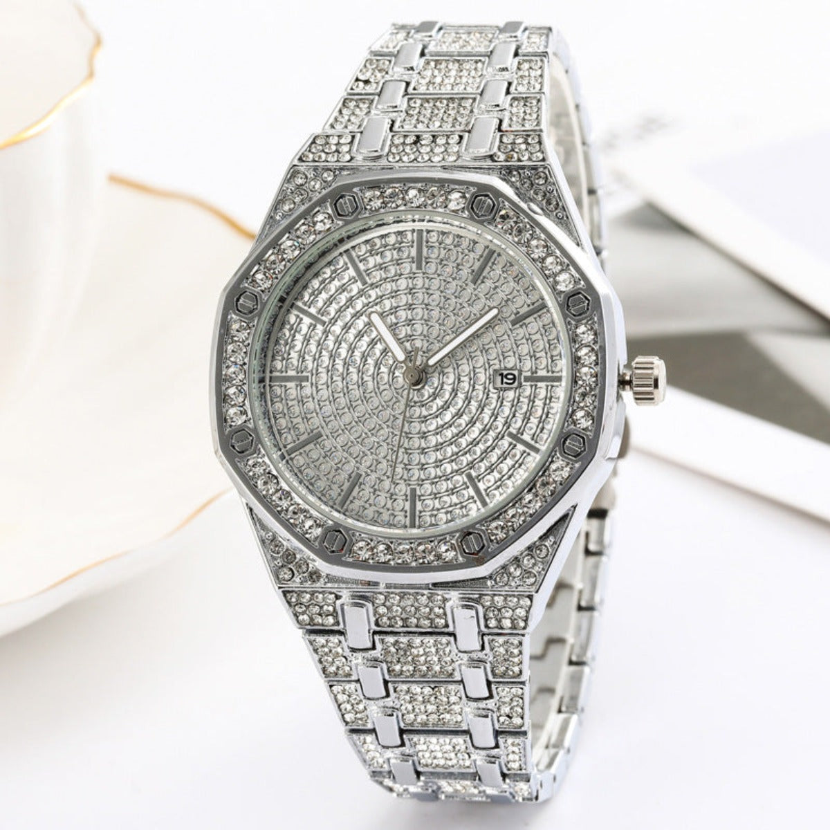 Diamond-Studded Large Dial Steel Strap Watch Cool Sky Star Men'S Watch - Afro Fashion Hive