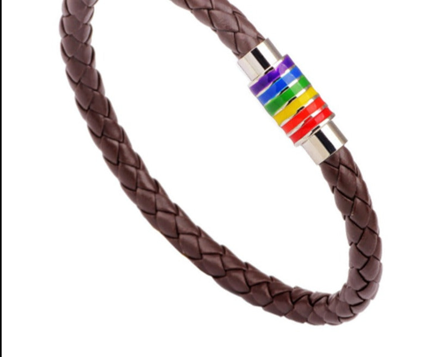 Titanium Steel Magnet Buckle Woven Seven Colors Rainbow Leather Bracelet - Afro Fashion Hive