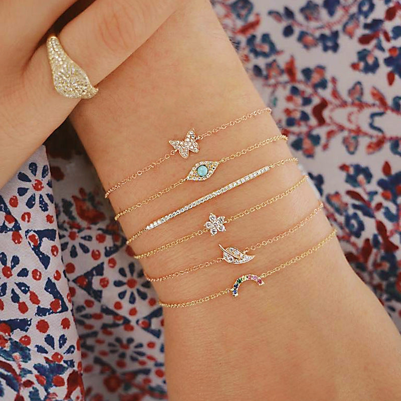 Minimalist Simple Female Personality Butterfly Diamonds Leaves Eyes Pine Bracelets - Afro Fashion Hive