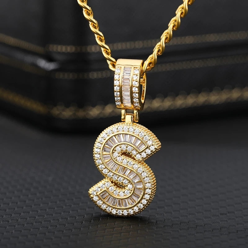 Cubic Zirconia Letters Pendant Iced Out Rock Candy Style Initial Charms Necklace - Afro Fashion Hive