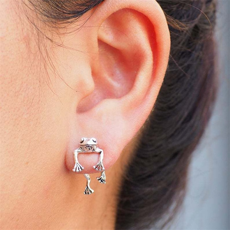 Animal Gothic Stud Copper Metal Cute Frog Earrings For Females - Afro Fashion Hive
