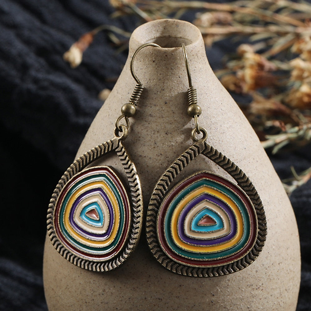 Women'S Bohemian Vintage Design Multicolor Round Pendant Earrings - Afro Fashion Hive