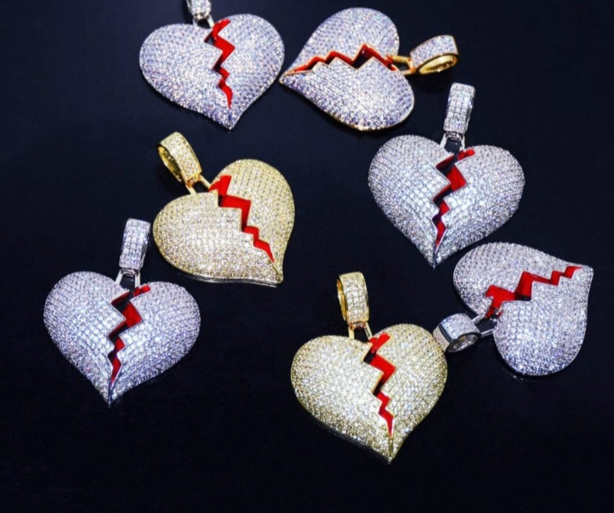 Bubble Letter Broken Heart Necklace & Pendant Charms Chain For Men - Afro Fashion Hive