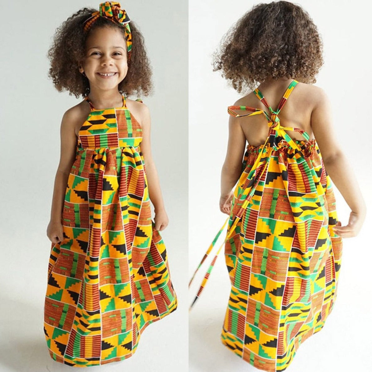 Baby Girl Party African Riche Dashiki Printed Dress With Headband