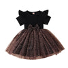 Short Sleeve Bow Leopard Print Tulle Princess Black Pitted Mesh Dress - Afro Fashion Hive