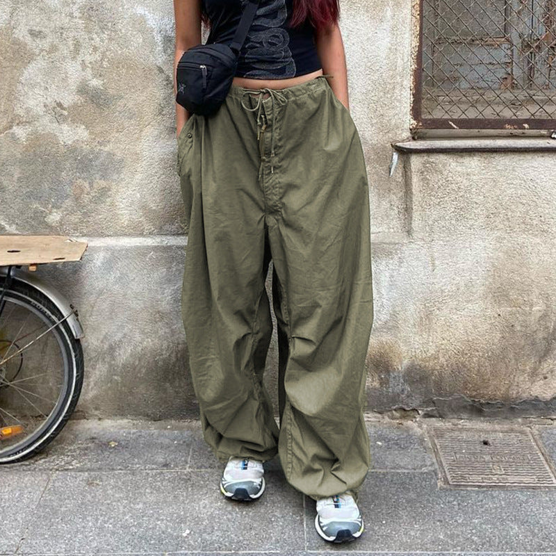 Women's Simple Solid Color Casual Low Waist Wide Leg Straight Woven Trousers - Afro Fashion Hive