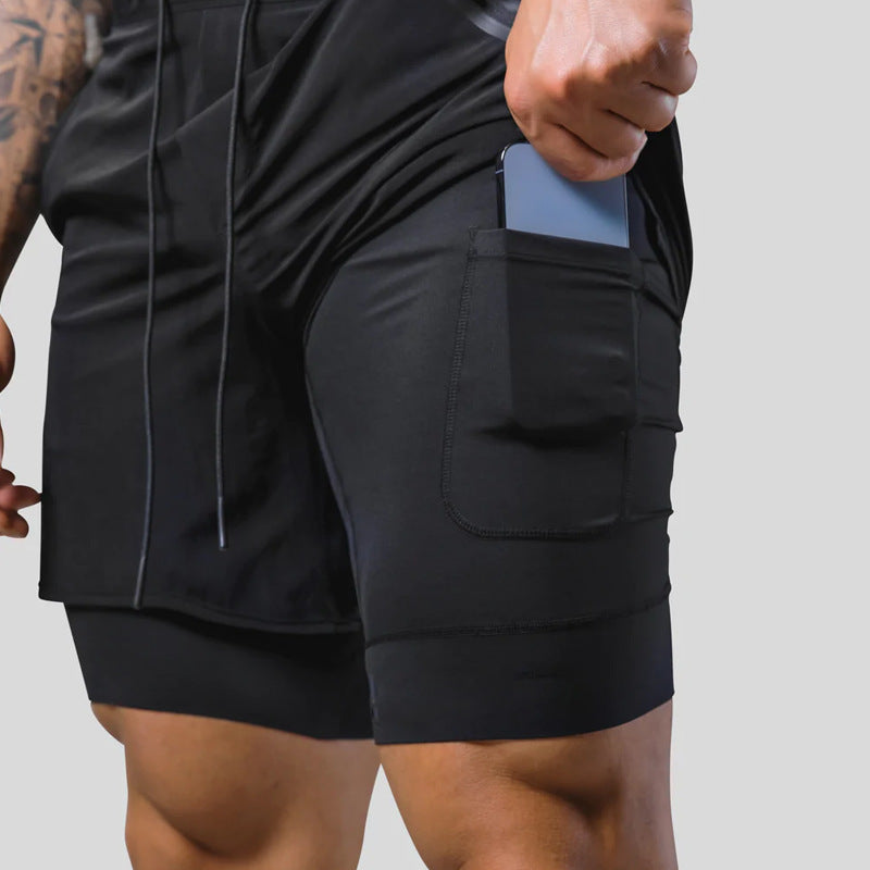 Men's Sports And Leisure Fitness Perspiration Double-Layer Quick-Drying Shorts - Afro Fashion Hive