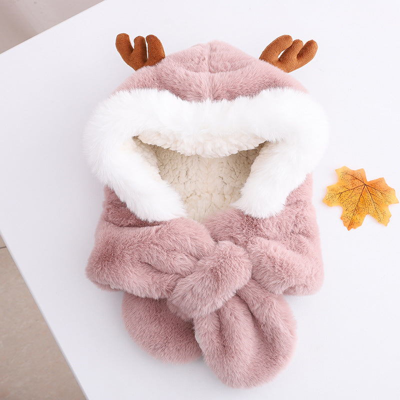 All-In-One Winter Scarf Baby Cute Spring And Autumn Pullover Hat Plus Velvet - Afro Fashion Hive