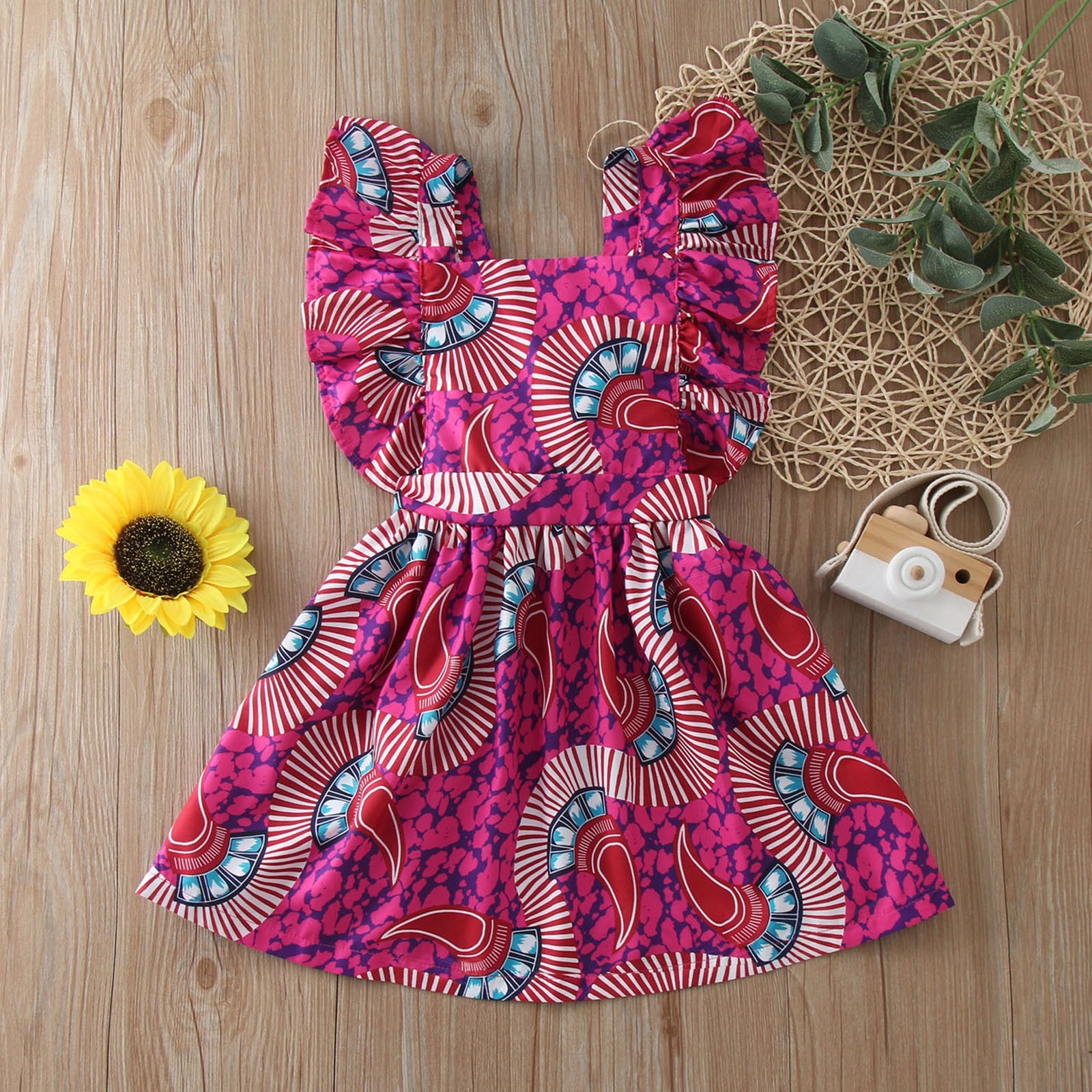 African Traditional Toddler Girls Summer Fly Sleeve Casual Party Dress - Afro Fashion Hive