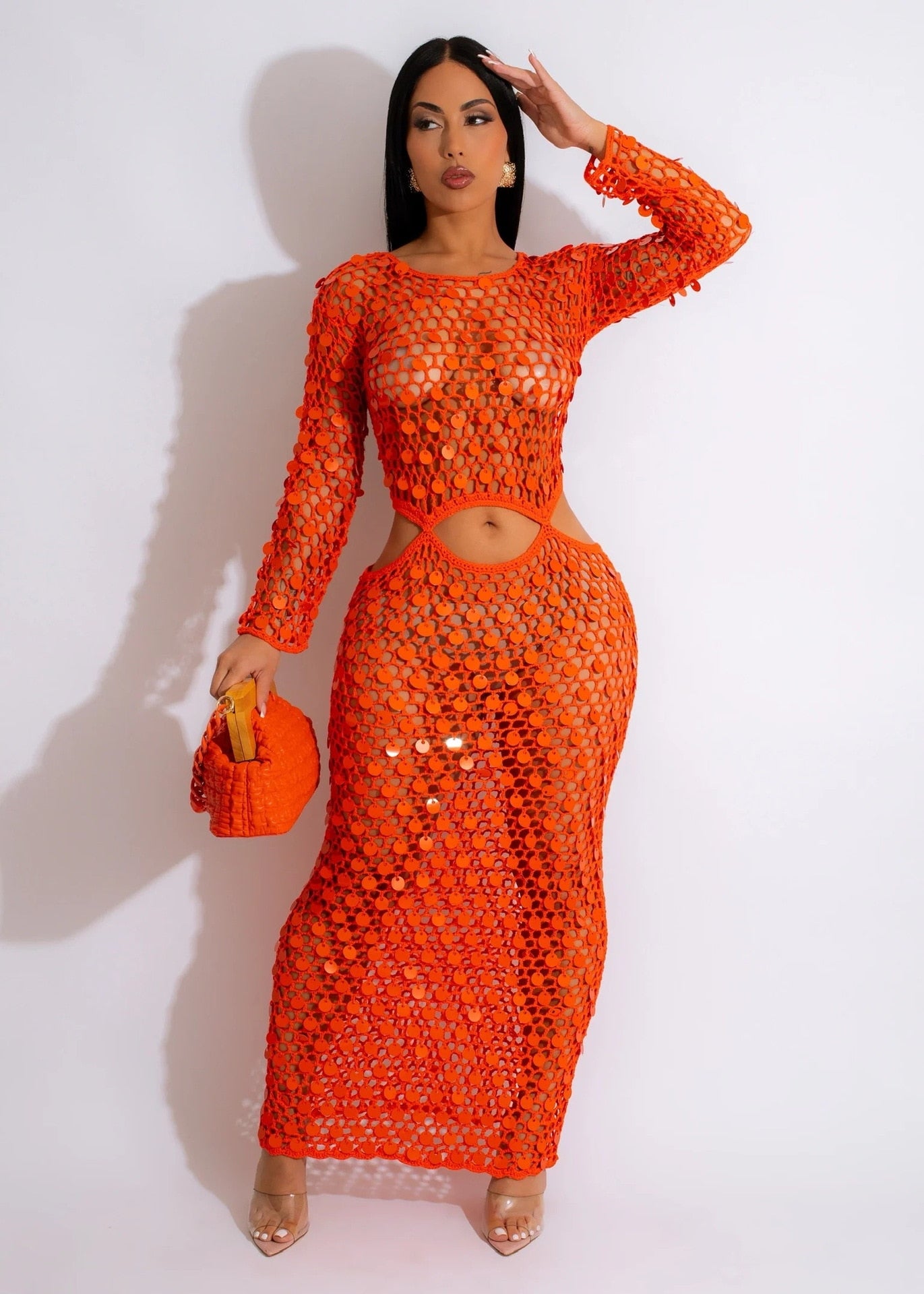 Women Shinny Sequined Knitted Long Summer Elegant Dress - Afro Fashion Hive