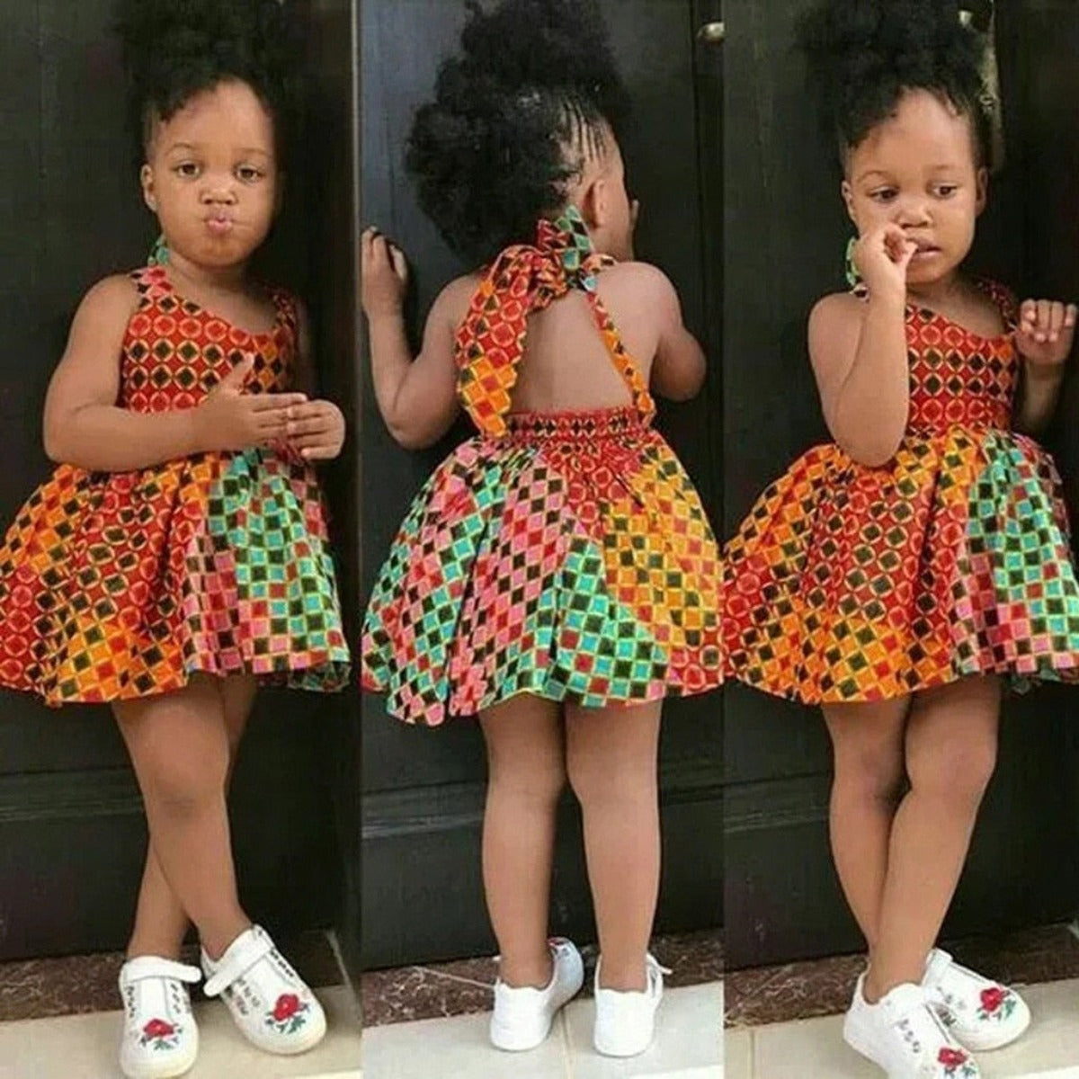 Kids Girls African Dashiki 3D Digital Print Suspenders Princess Dress - Afro Fashion Hive