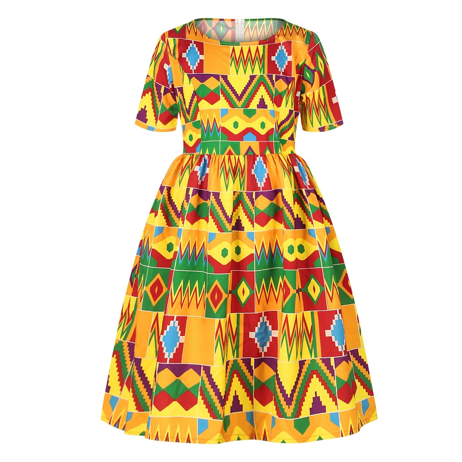 Girl Ankara Princess African Dashiki Traditional Style Short Sleeve Dress - Afro Fashion Hive